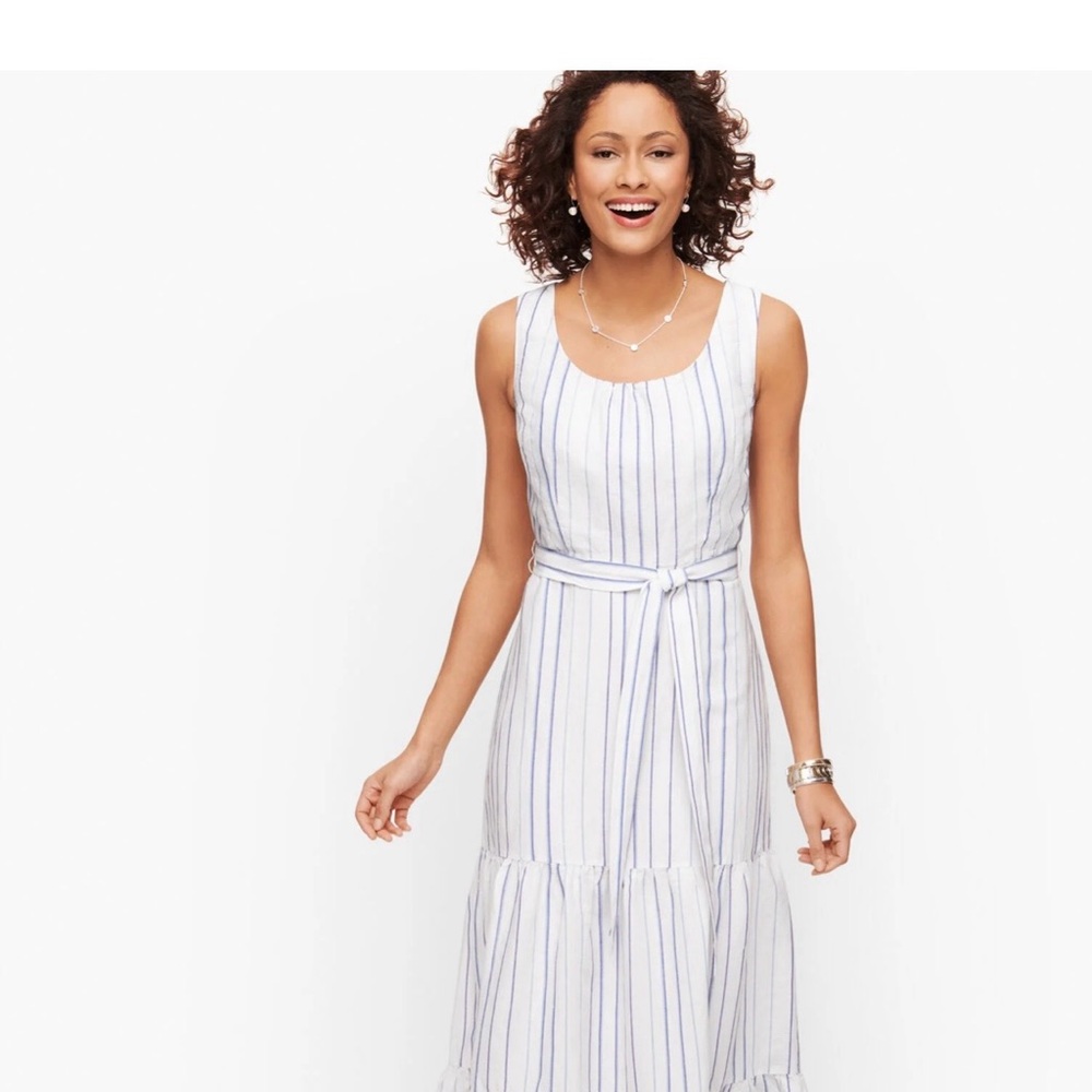 Talbots Striped Linen Tiered Sleeveless Maxi Dress